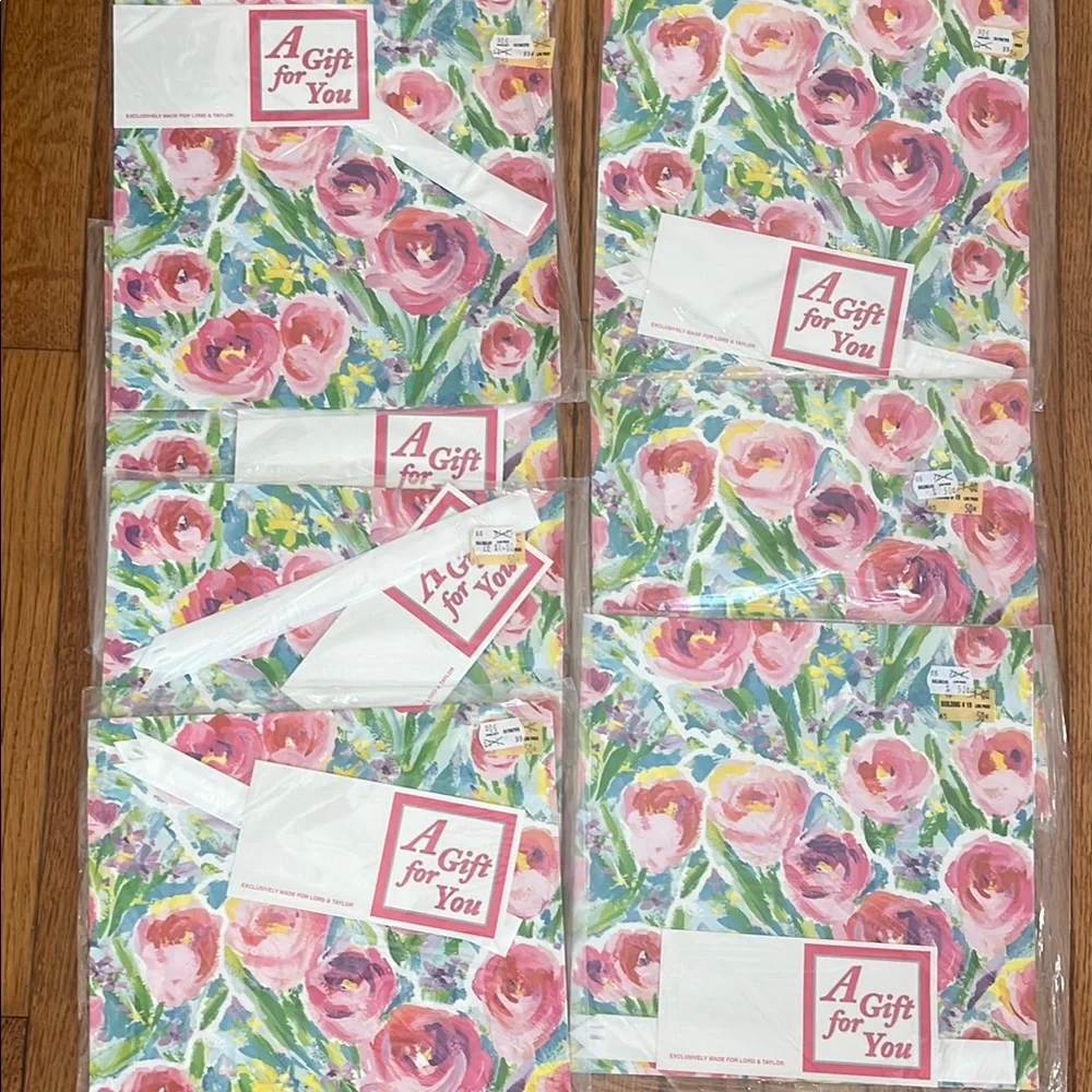 Lord & Taylor Vintage Gift Wrap Set‎ Wrapping Paper Floral Pastel Birthday Lot